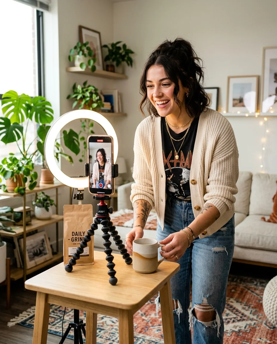 Creator filming TikTok product video